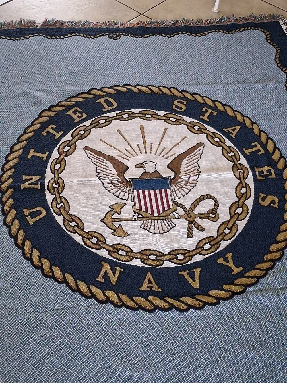 United States Navy Emblem Woven Throw Blanket - Blue